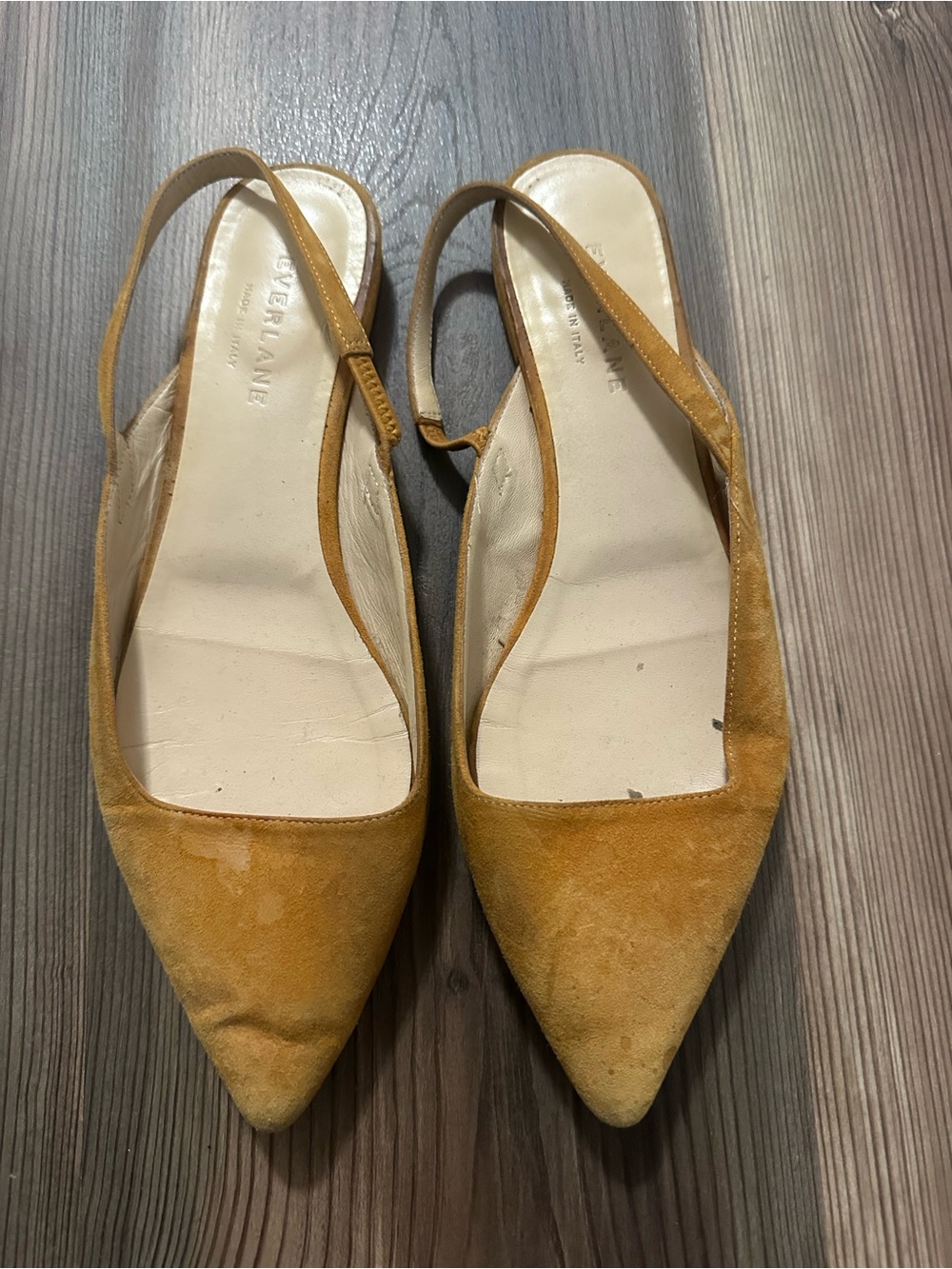 Everlane The Editor Suede Pointed-Toe Slingback Flats in Mustard - Women Shoes